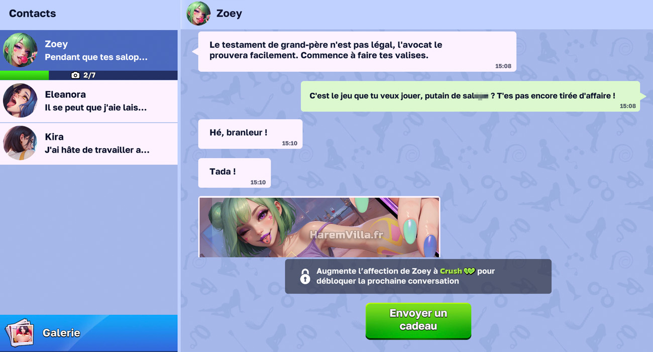Chat avec Zoey dans Harem Villa
